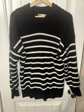 SO Black Fuzzy Knit Sweater with White Detail
